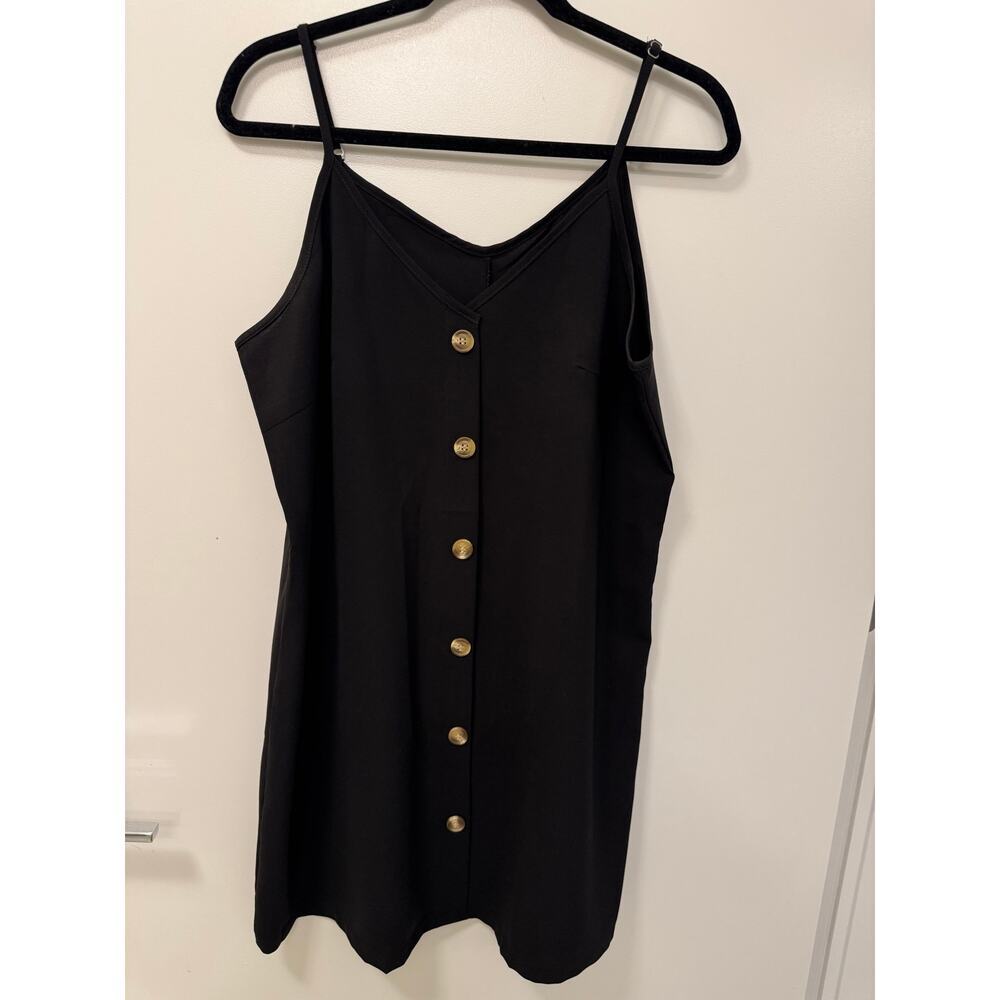 Unbranded Black Spaghetti Strap Mini Button Front Large Dress